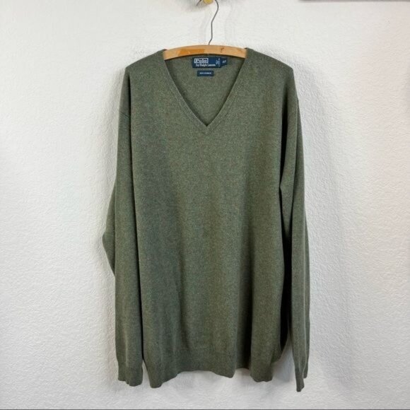 Polo Ralph Lauren Cashmere V Neck Sweater Sage Big Tall 2LT - Picture 1 of 5
